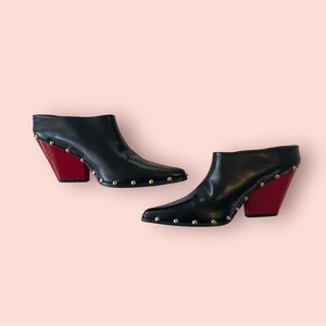 CAPE ROBBIN BLACK MULE BOOTIE WITH RED HEEL